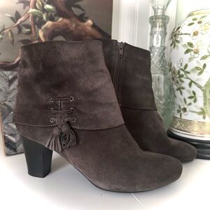 Vaneli suede ankle boots with a side zipper closure and a tassel accent
